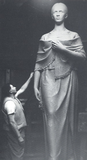 Image - Mykhailo Chereshnovsky with monument to Lesia_Ukrainka for Cleveland (1960).